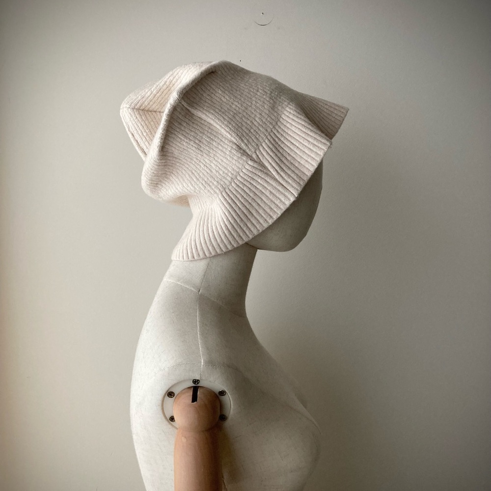 joodito origami crown wool cotton sweater hat ribbed beanie bucket cloche cream - Picture 6 of 11